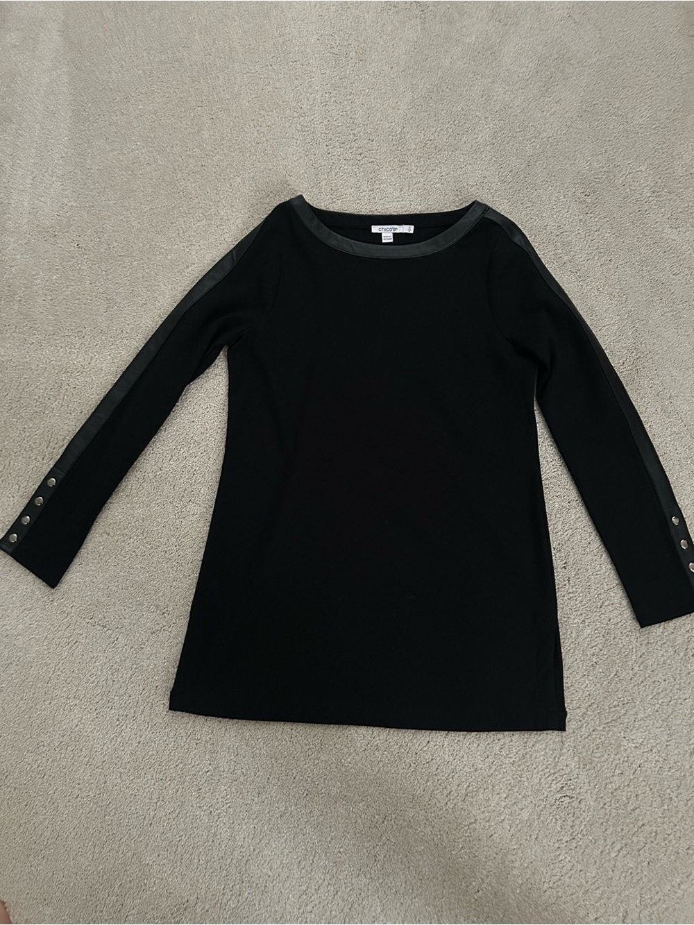 Chico's Black Long-Sleeve Tunic with Snap Detail